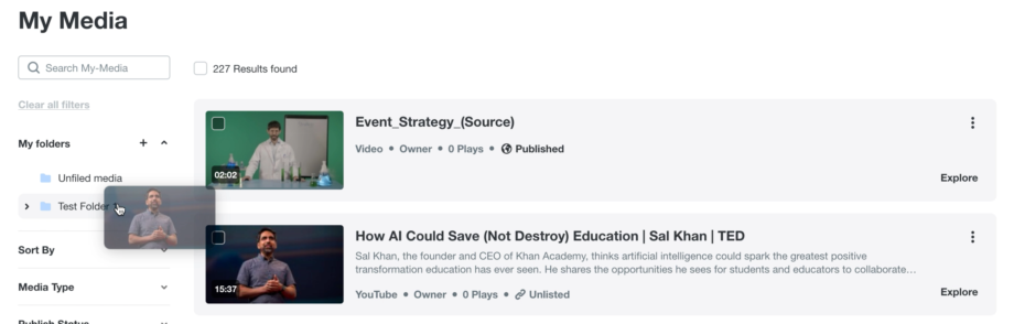 drag and drop single video into a folder